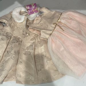 Blueberi boulevard 24 month 2 piece set beautiful dress & coat NWT peach & gold